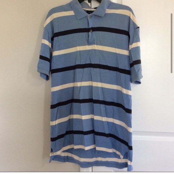 IZOD men’s blue white striped short sleeve polo Tshirt size medium - Picture 2 of 3